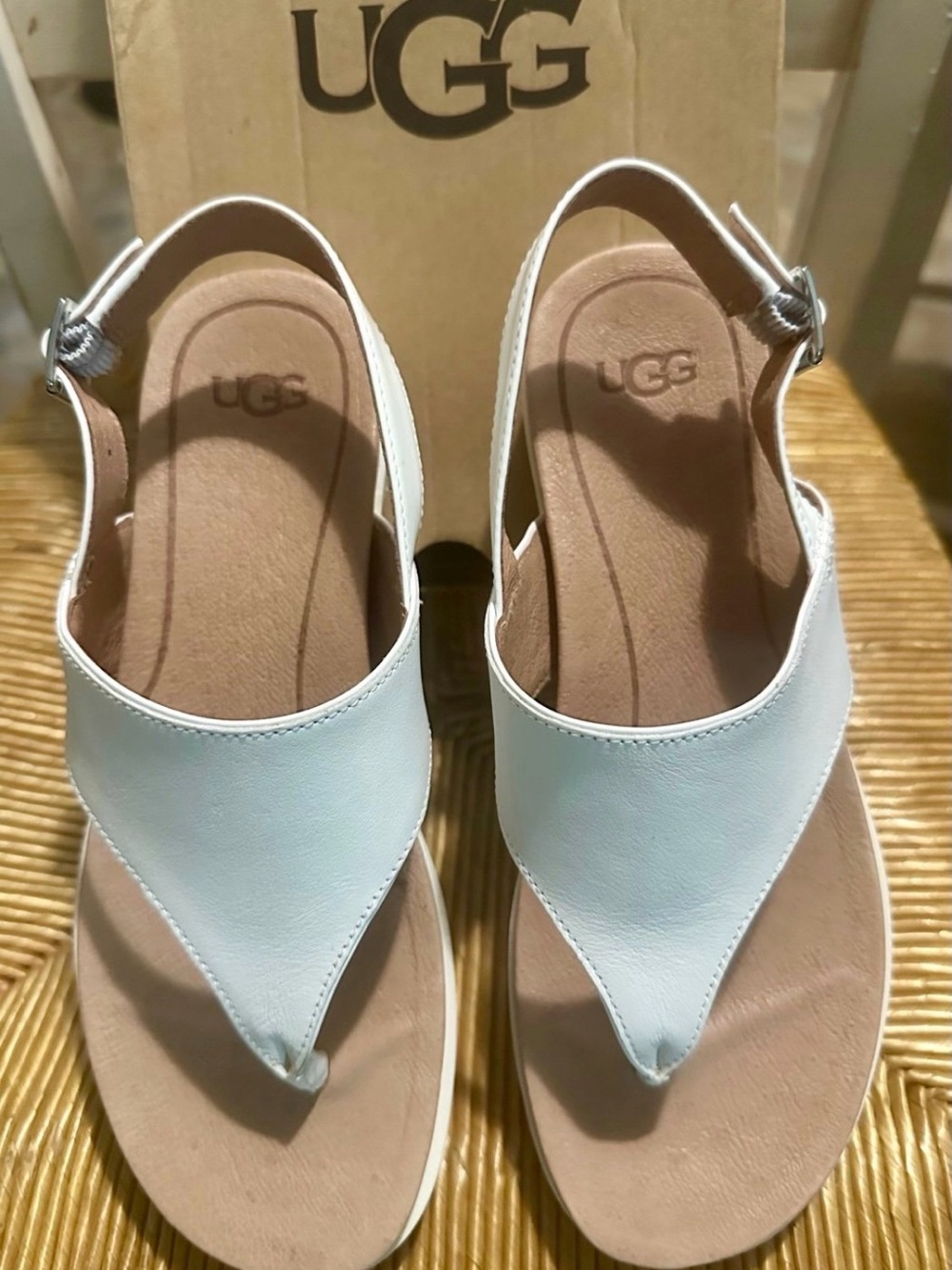 UGG Women’s White Leather Slingback Thong Sandals